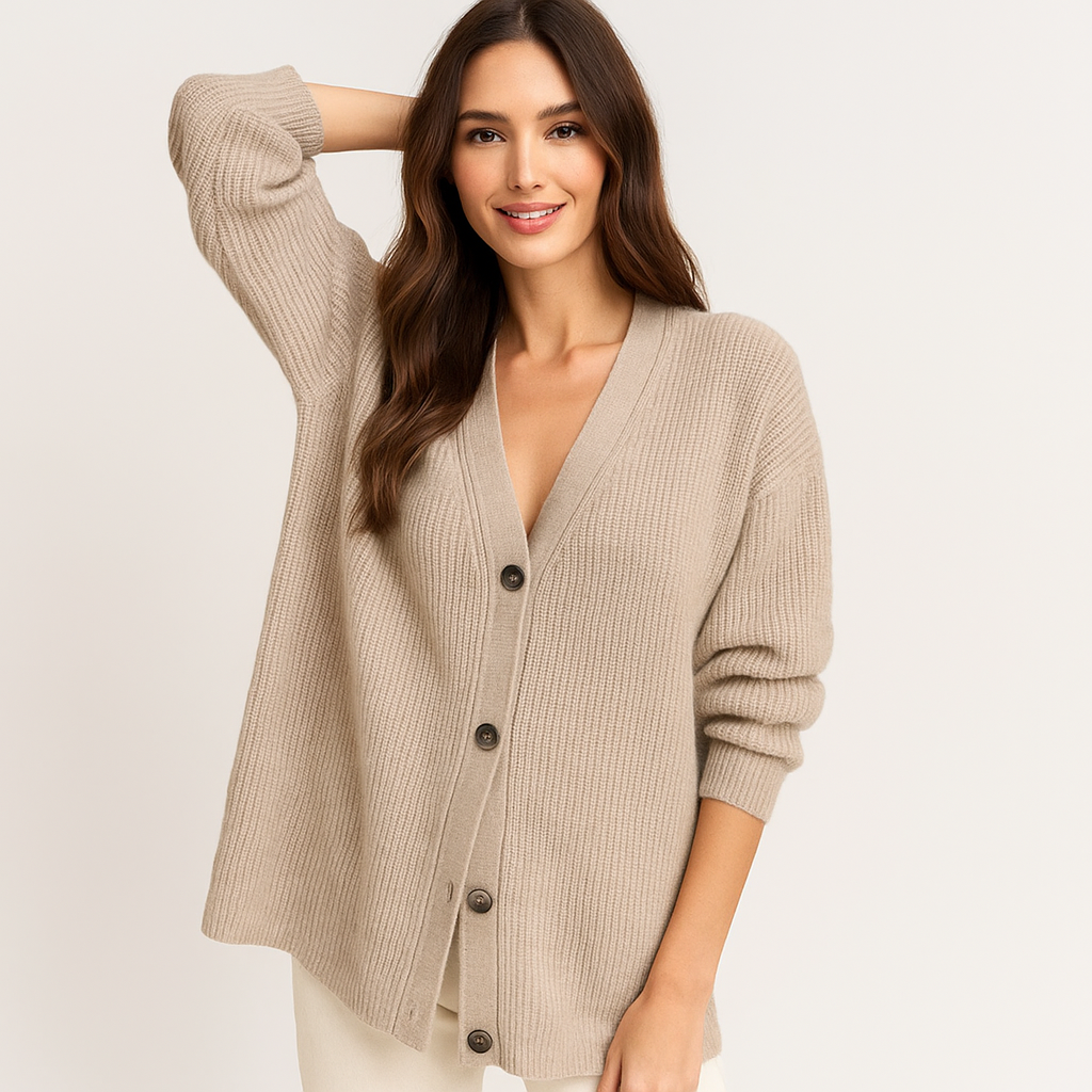 Gilet tricoté beige avec boutons pour femme - Elira