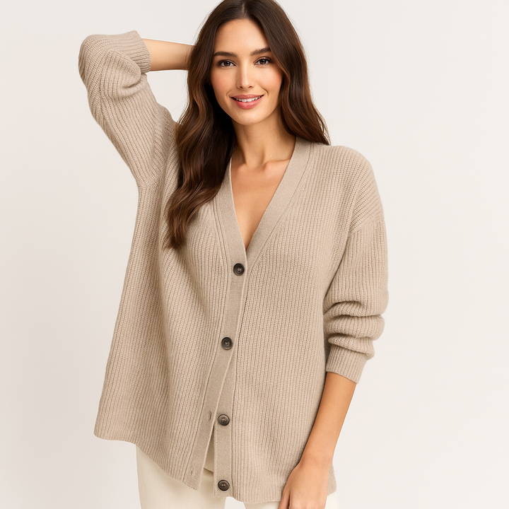 Gilet tricoté beige avec boutons pour femme - Elira