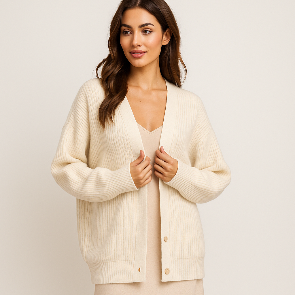 Gilet tricoté beige avec boutons pour femme - Elira