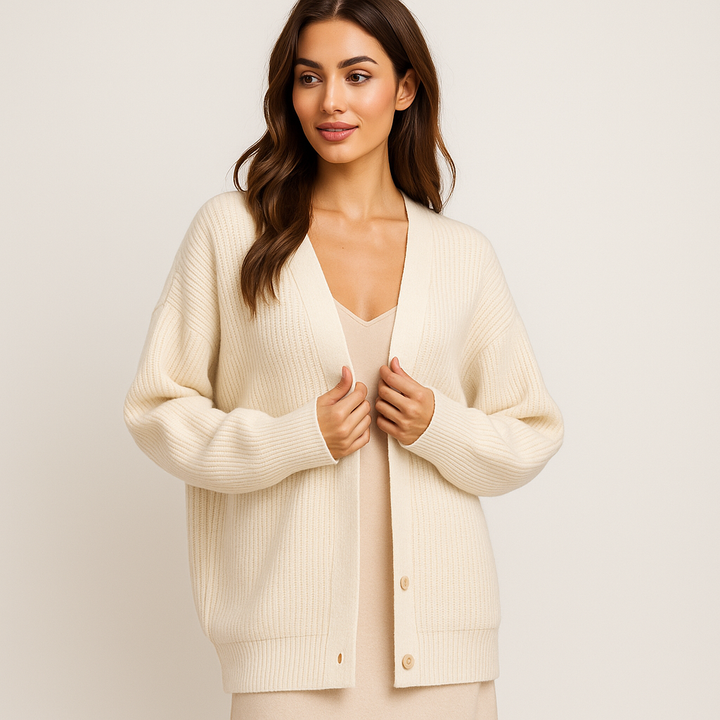 Gilet tricoté beige avec boutons pour femme - Elira