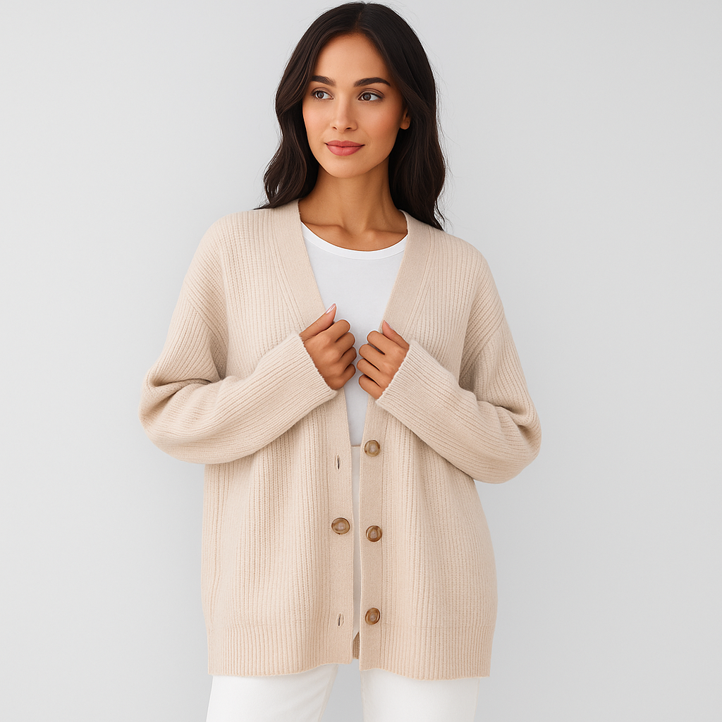 Gilet tricoté beige avec boutons pour femme - Elira