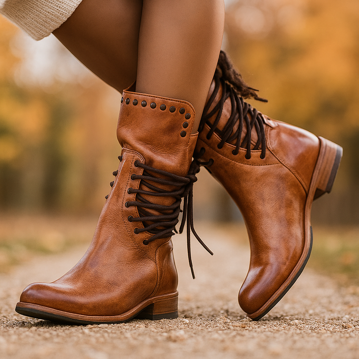 Bottes à lacets en cuir à mi-hauteur pour femmes - Julieta