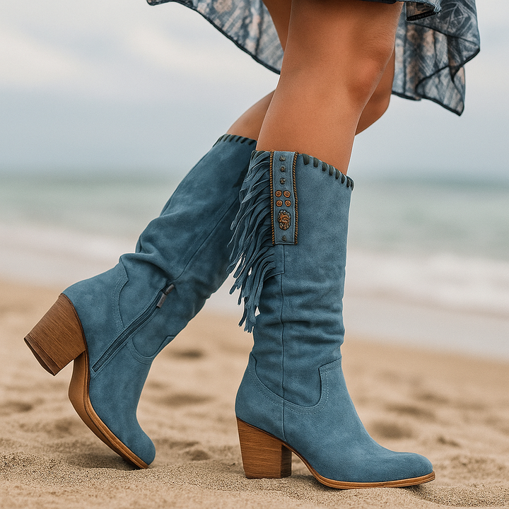 Bottes hautes pour femmes avec franges et talon confortable - Magda
