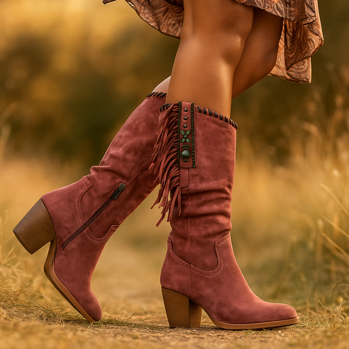Bottes hautes pour femmes avec franges et talon confortable - Magda