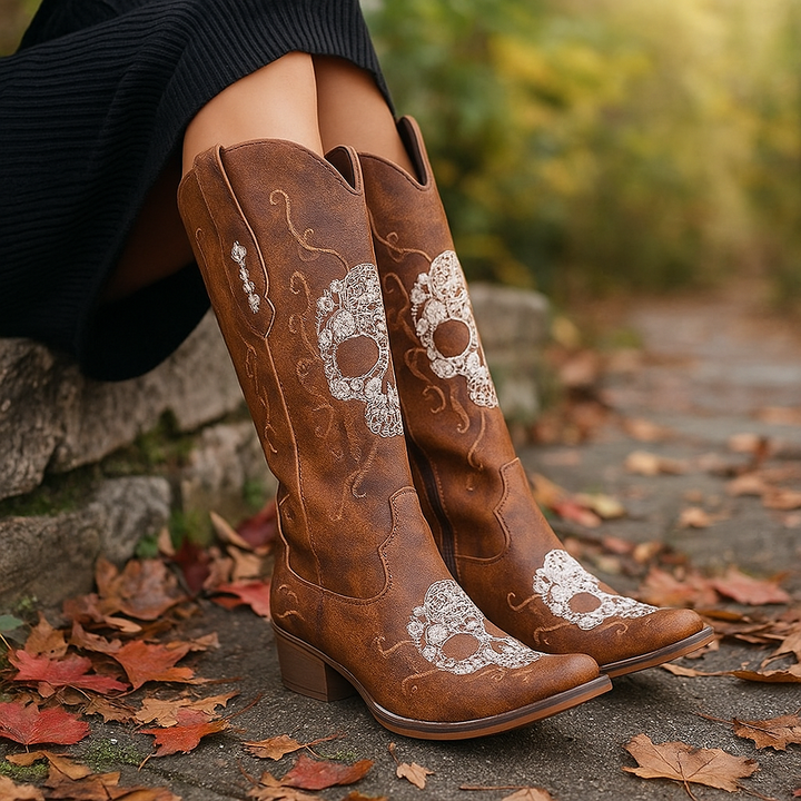 Bottes hautes pour femmes, style brodé - Liorine
