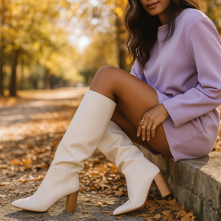 Bottes hautes pour femmes avec un talon large et élégant - Amira