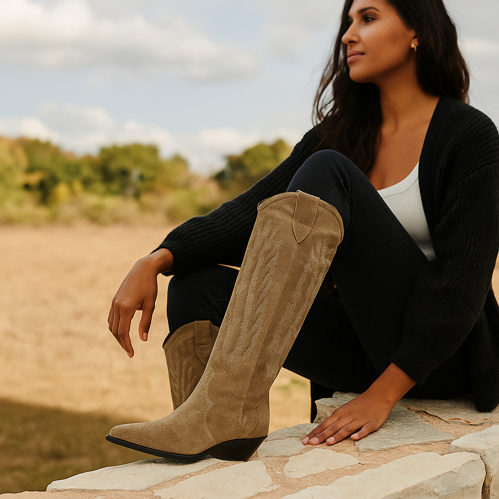 Bottes de cow-boy pour femmes avec broderie sur le côté - Adara