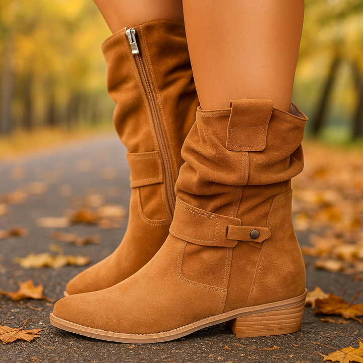 Bottes mi-mollet à talon bas pour femmes - Kaira