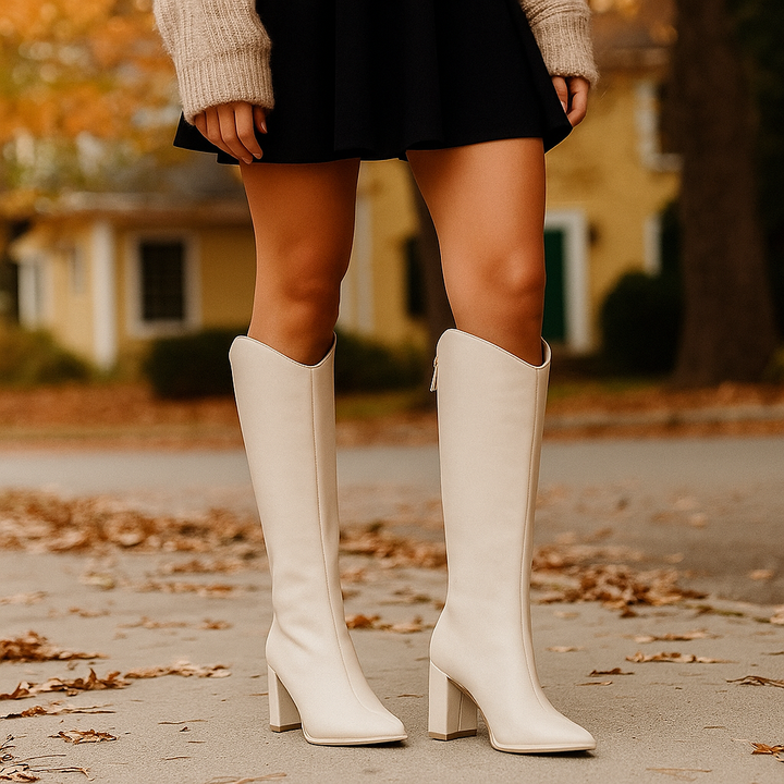 Bottes hautes en cuir végétalien à talon carré pour femmes - Amilcar