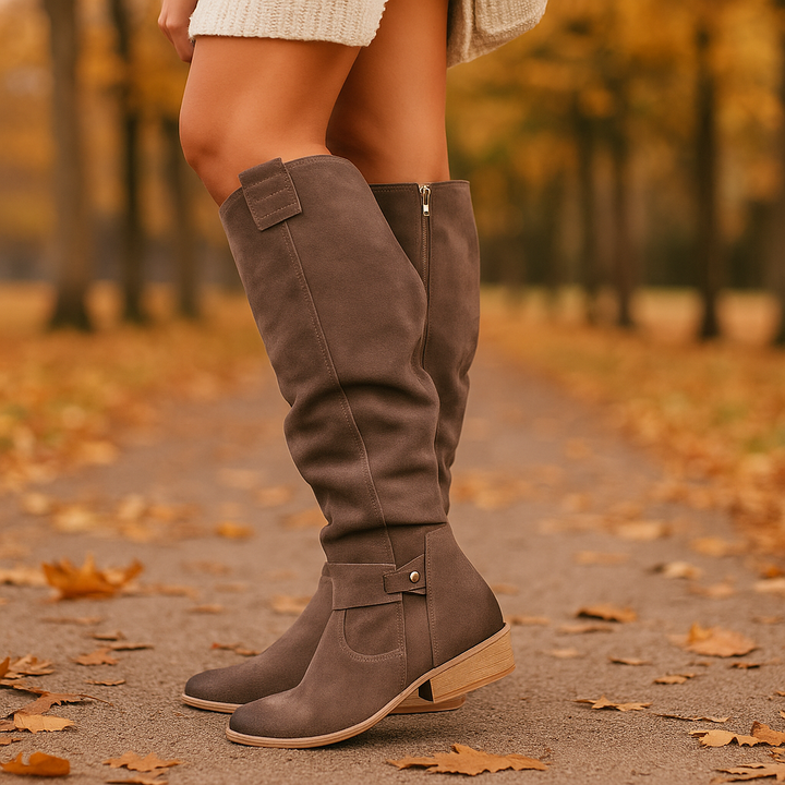 Bottes hautes en cuir végétalien pour femmes avec fermeture éclair sur le côté - Jana