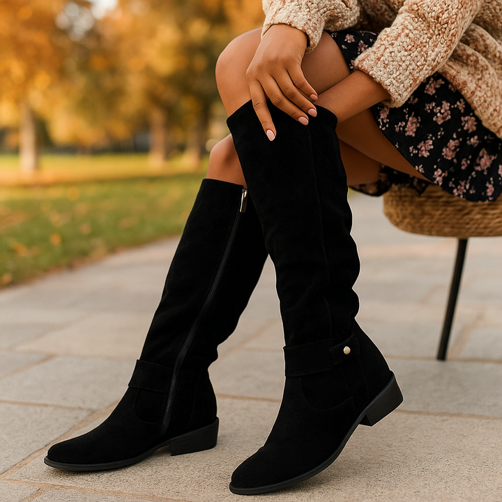 Bottes hautes en cuir végétalien pour femmes avec fermeture éclair sur le côté - Jana
