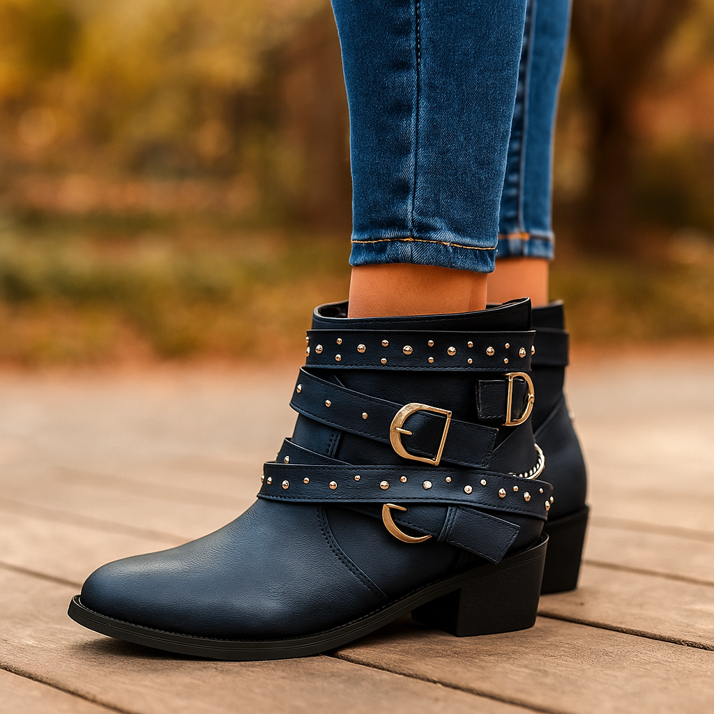 Low boots en cuir végétalien avec boucles et chaînes pour femmes - Leticia