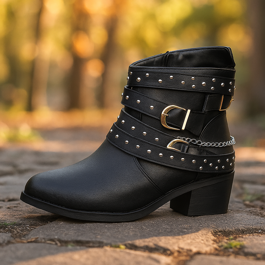 Low boots en cuir végétalien avec boucles et chaînes pour femmes - Leticia
