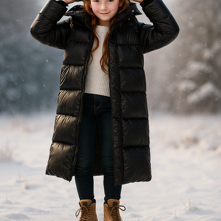 Manteau long matelassé avec capuche pour fille - Emma