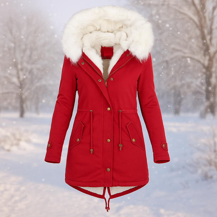 Manteau d'hiver élégant avec capuche en fourrure synthétique - Paula