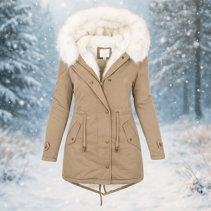 Manteau d'hiver élégant avec capuche en fourrure synthétique - Paula