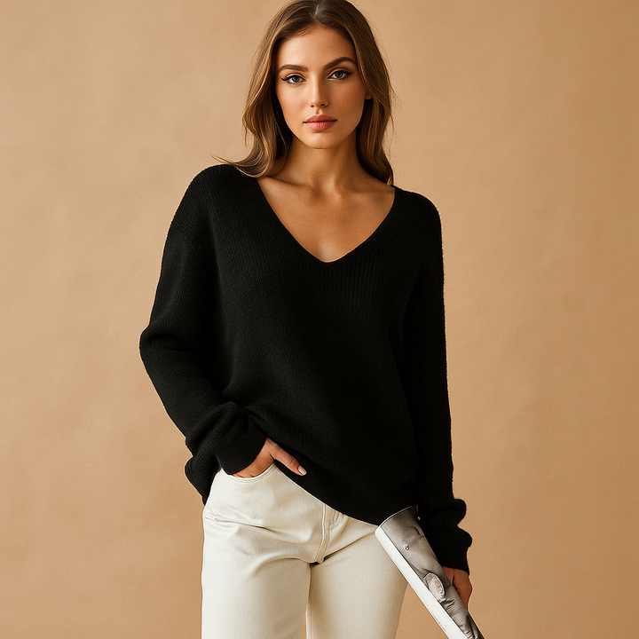 Pull à col en V en maille douce pour femme - Romina