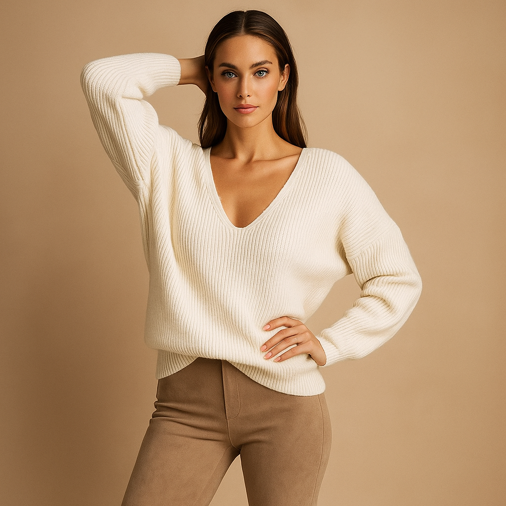 Pull à col en V en maille douce pour femme - Romina