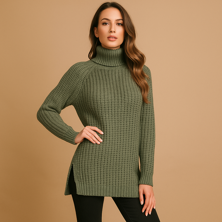 Pull long à col roulé en tricot pour femmes - Zora