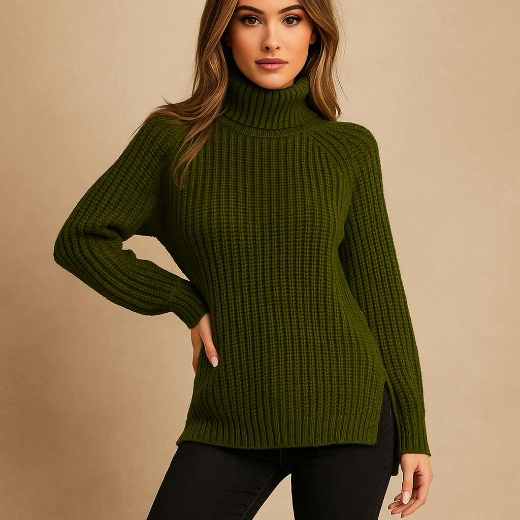 Pull long à col roulé en tricot pour femmes - Zora