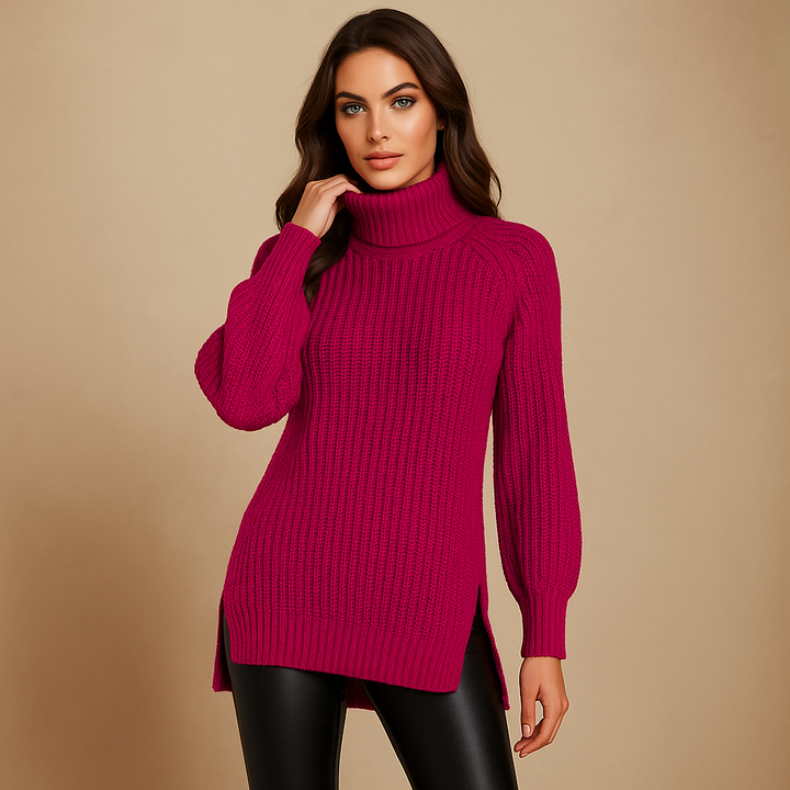Pull long à col roulé en tricot pour femmes - Zora