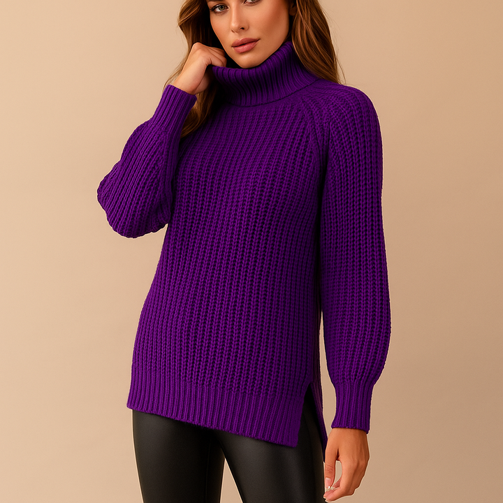 Pull long à col roulé en tricot pour femmes - Zora