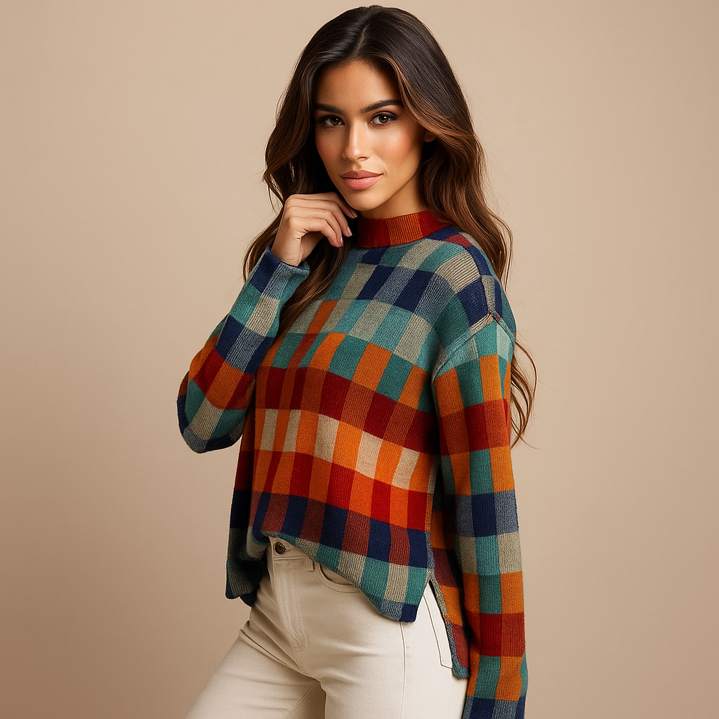 Pull femme à carreaux multicolores - Maëlle