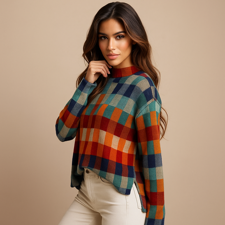Pull femme à carreaux multicolores - Maëlle