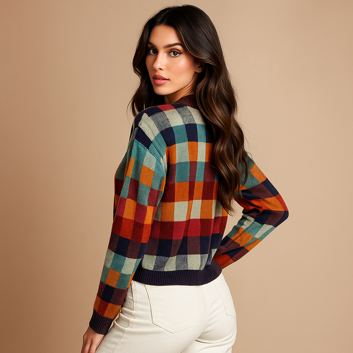 Pull femme à carreaux multicolores - Maëlle