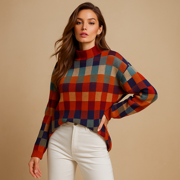 Pull femme à carreaux multicolores - Maëlle