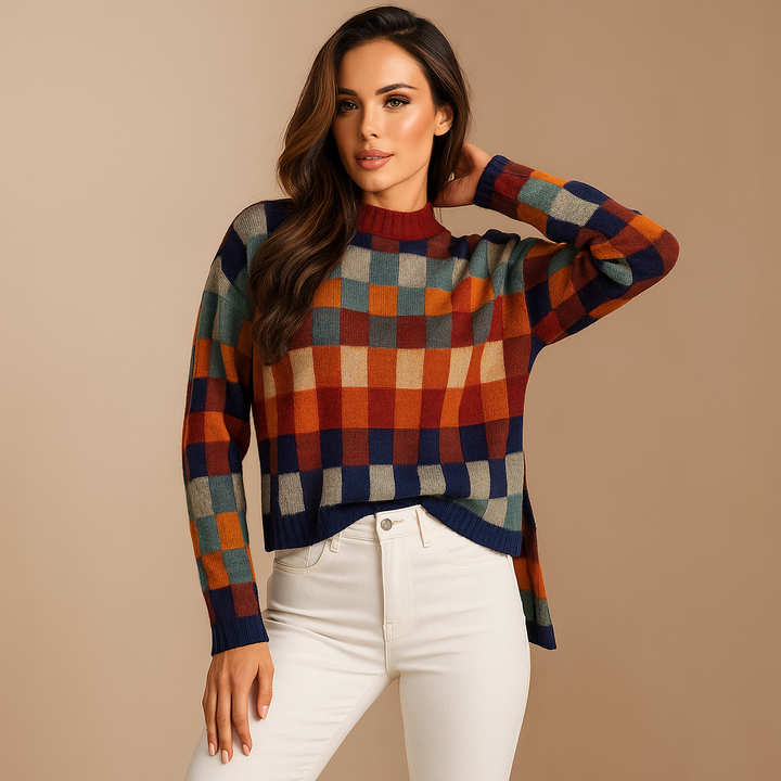 Pull femme à carreaux multicolores - Maëlle