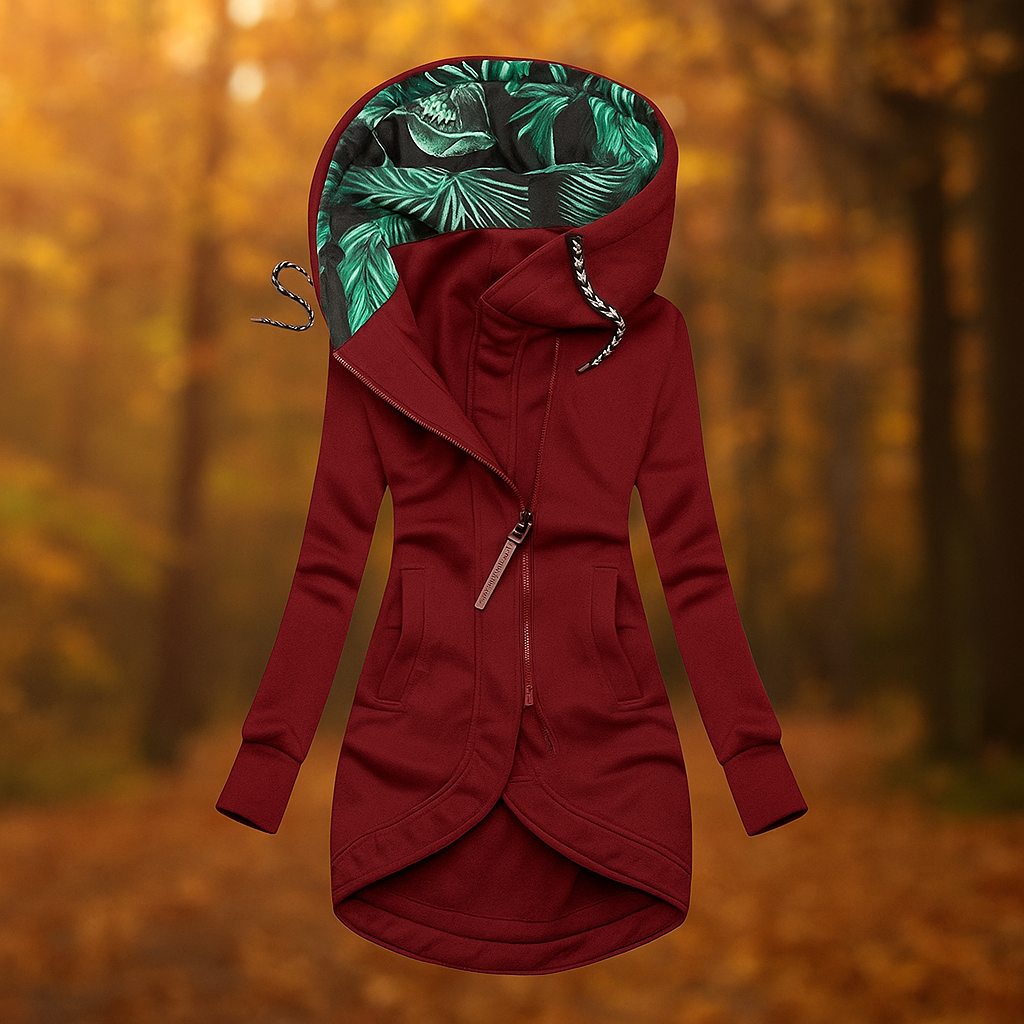 Veste longue à capuche imprimée avec design asymétrique - Ivanna