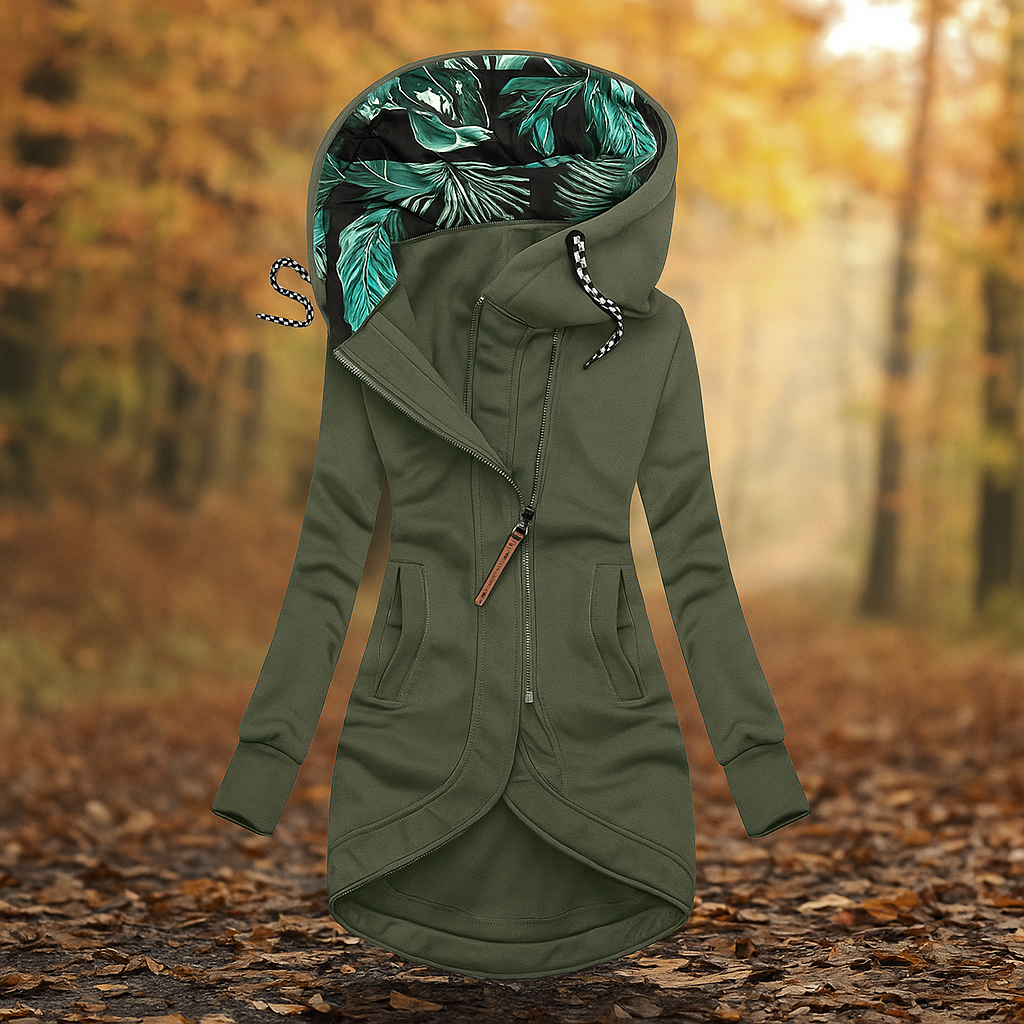 Veste longue à capuche imprimée avec design asymétrique - Ivanna