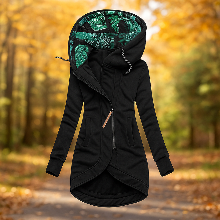 Veste longue à capuche imprimée avec design asymétrique - Ivanna