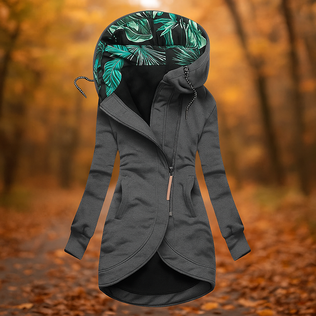 Veste longue à capuche imprimée avec design asymétrique - Ivanna
