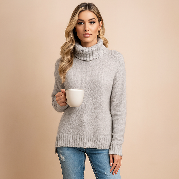 Pull femme col roulé fentes latérales tricot chaud - Riley