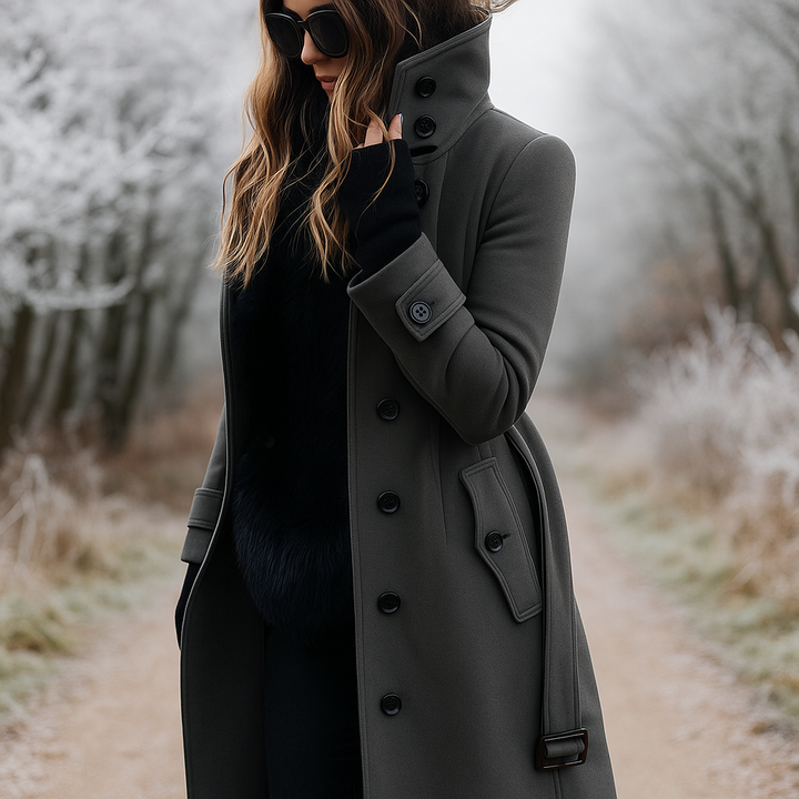 Manteau élégant à double boutonnage et col montant - Samira
