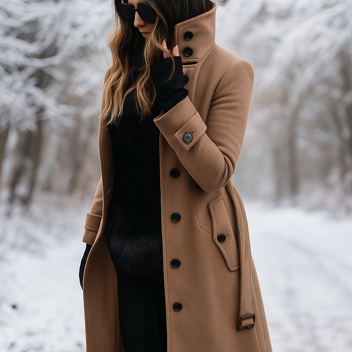 Manteau élégant à double boutonnage et col montant - Samira