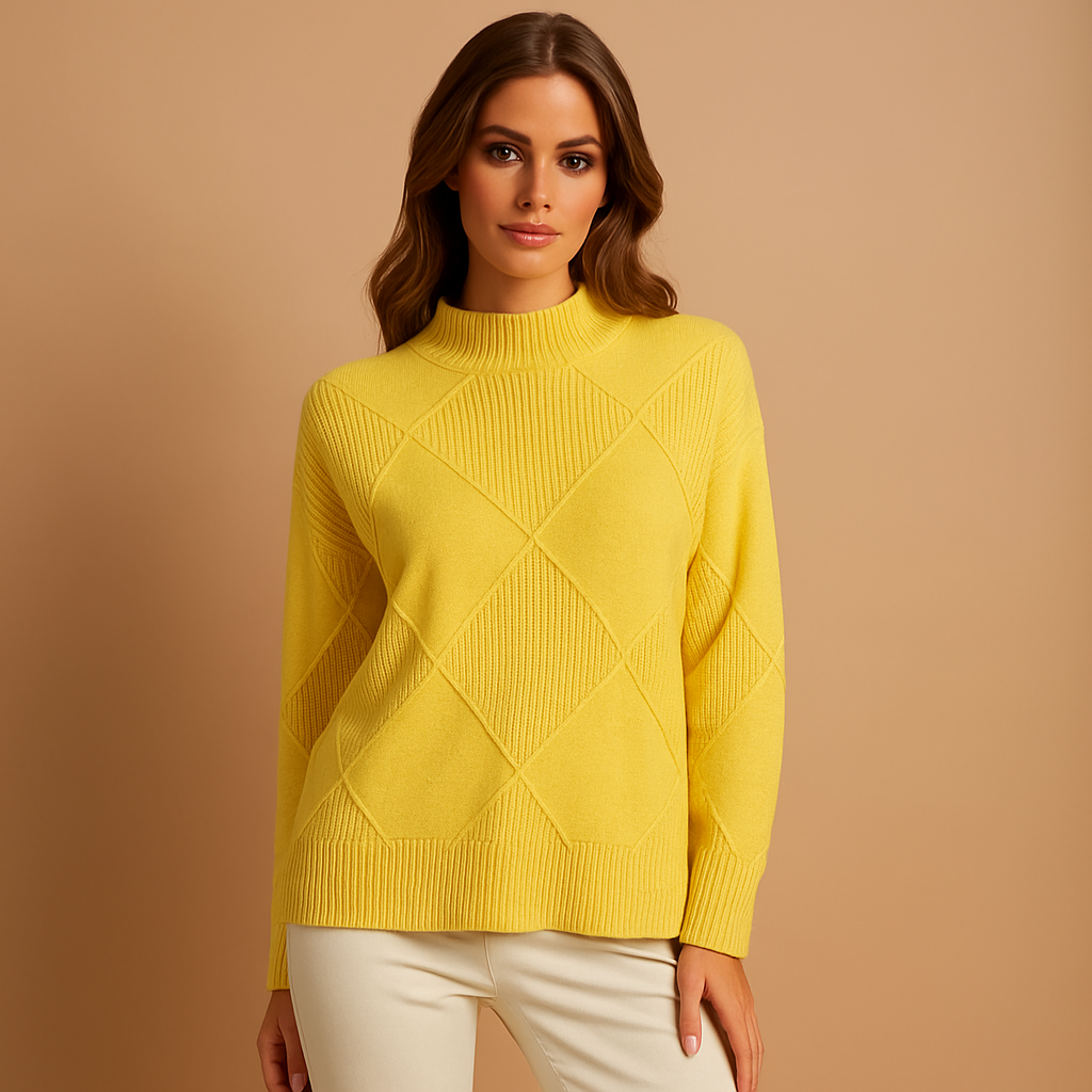 Pull à col roulé pour femmes, motif géométrique, tricot chaud - Kamala