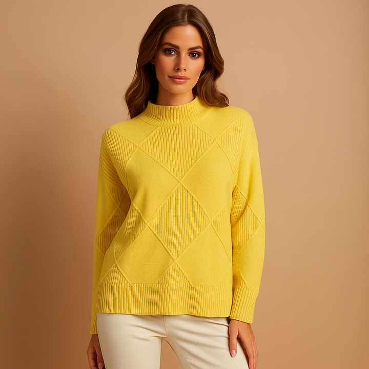 Pull à col roulé pour femmes, motif géométrique, tricot chaud - Kamala