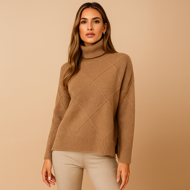 Pull à col roulé pour femmes, motif géométrique, tricot chaud - Kamala