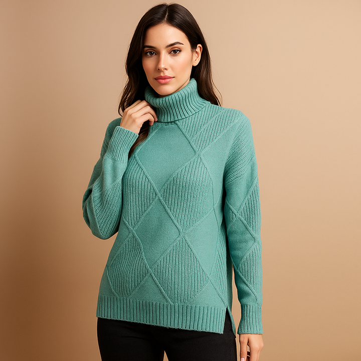 Pull à col roulé pour femmes, motif géométrique, tricot chaud - Kamala