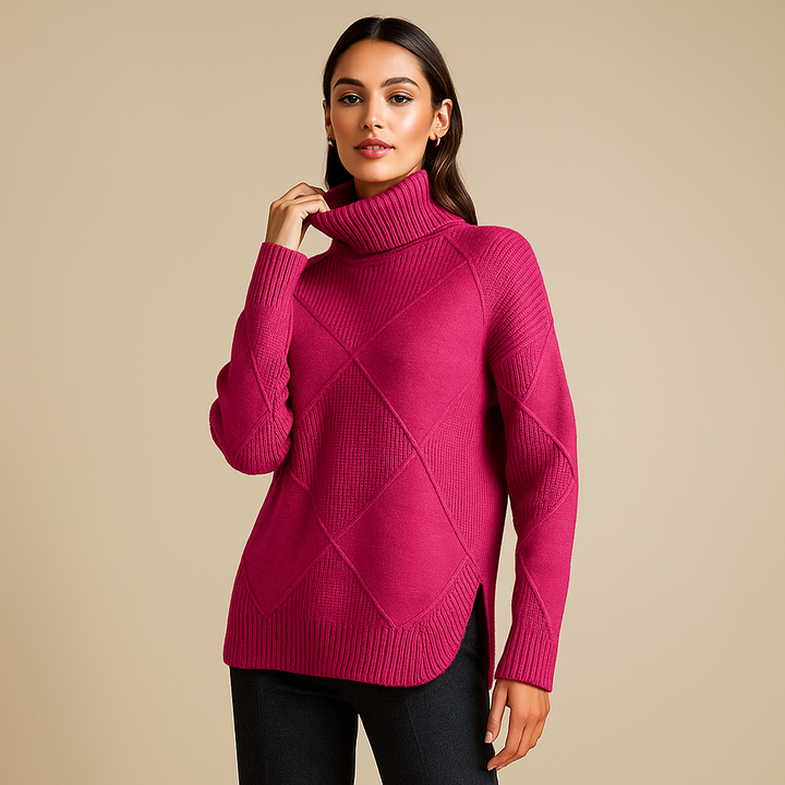 Pull à col roulé pour femmes, motif géométrique, tricot chaud - Kamala