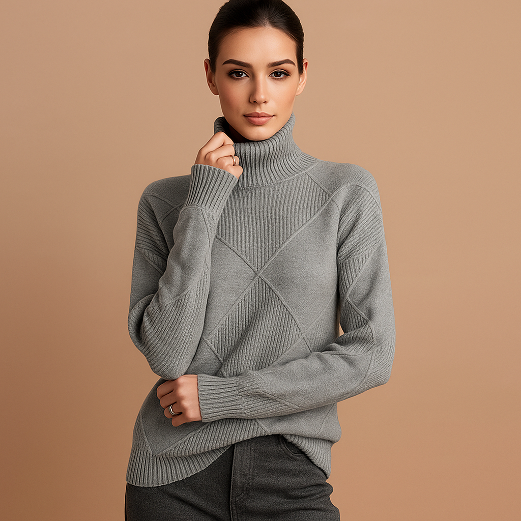 Pull à col roulé pour femmes, motif géométrique, tricot chaud - Kamala