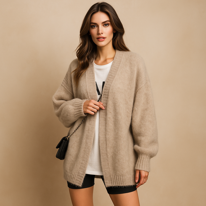 Cardigan femme en maille douce oversize à manches longues - Nadia