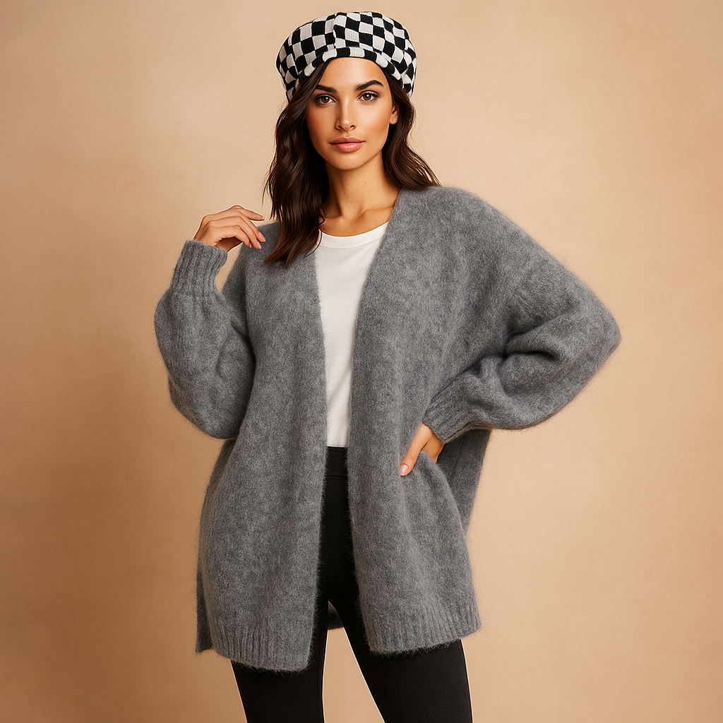 Cardigan femme en maille douce oversize à manches longues - Nadia