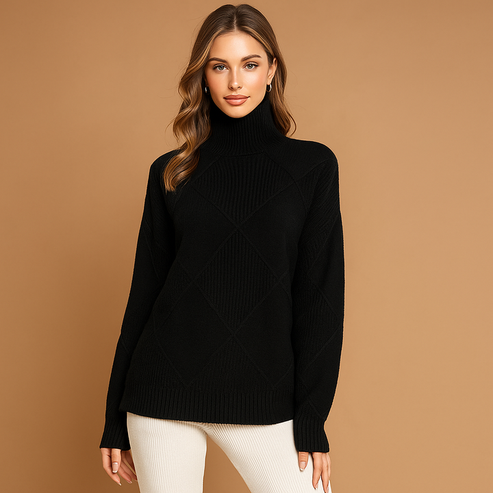 Pull à col roulé pour femmes, motif géométrique, tricot chaud - Kamala