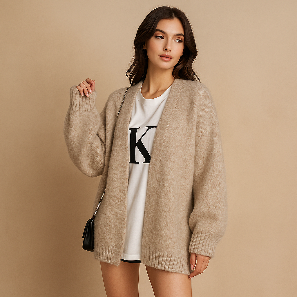 Cardigan femme en maille douce oversize à manches longues - Nadia