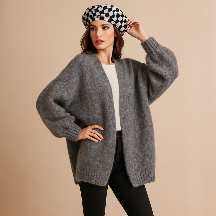 Cardigan femme en maille douce oversize à manches longues - Nadia