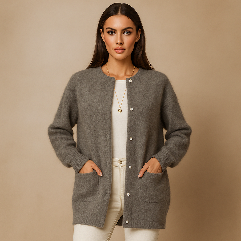 Cardigan long pour femme avec boutons minimalistes sur le devant - Clara